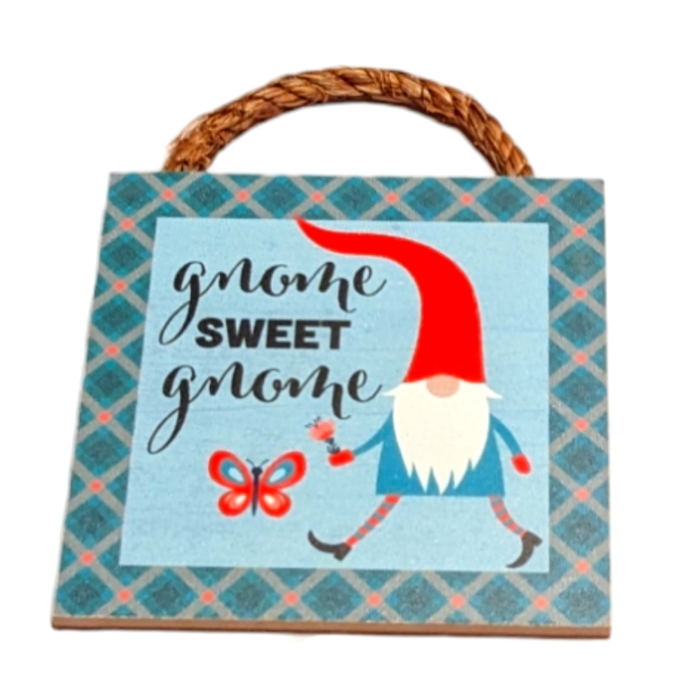 Wincraft Gnome Sweet Gnome Butterfly Small Wooden Sign with Jute Rope Ha…